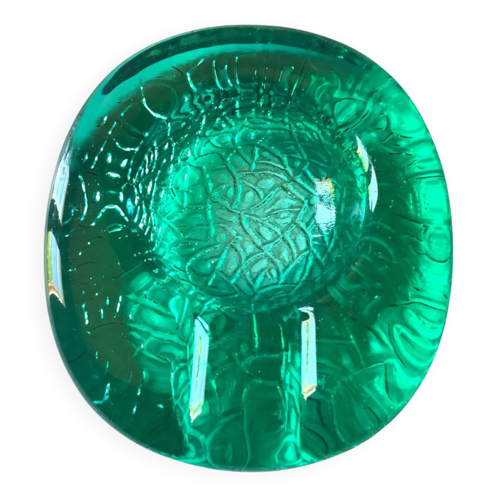 Vintage green annealed glass trinket tray