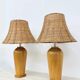 Vintage Ikea solid wooden table lamps with rattan shade, 1980s