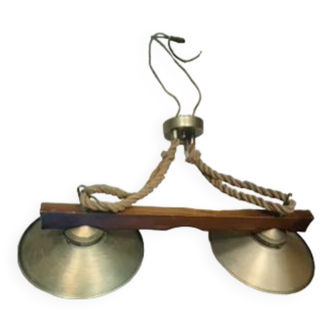 Brass cord wood glass suspension