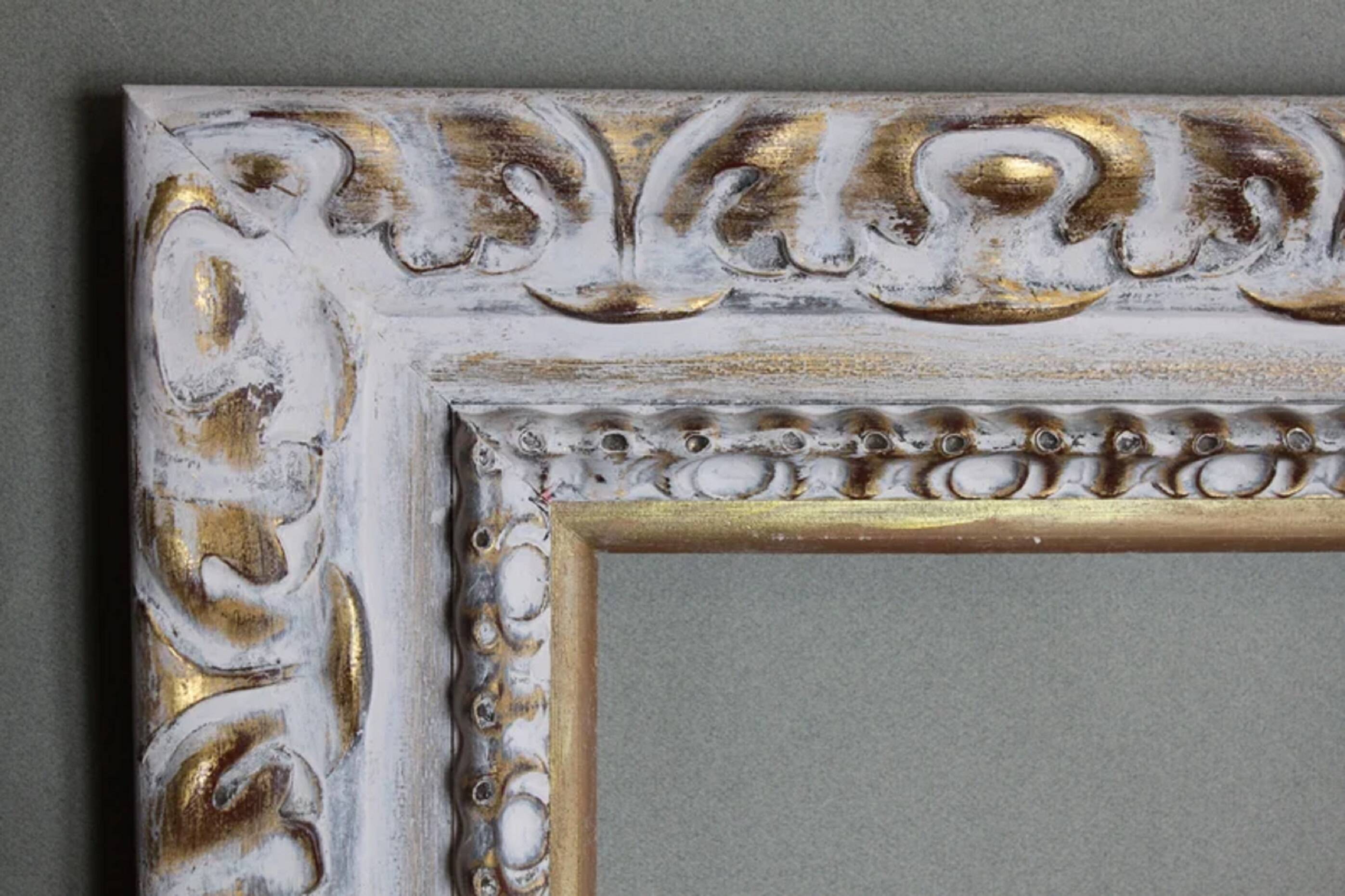Exclusive carved wooden frame. stripped vintage frame.