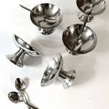Set of 5 Guy Degrenne stainless steel ice cream cups and spoons