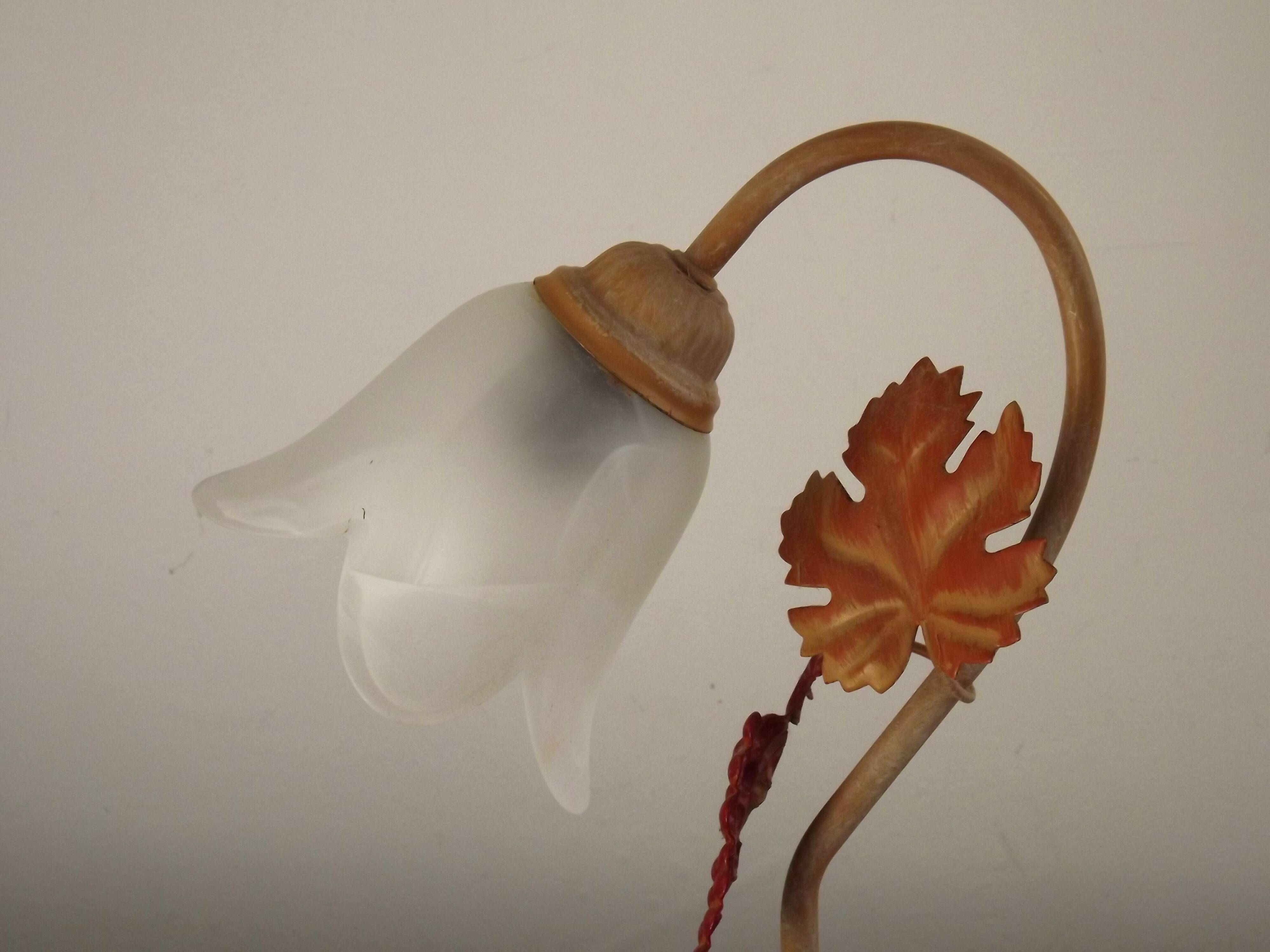 Vintage French Goose Neck Lamp - Grape Detail - Opaque Glass Shade