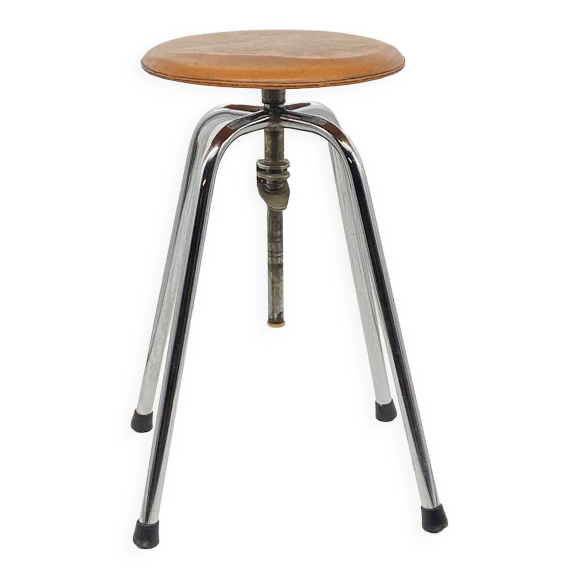 JIDE Limoges workshop / industrial stool leather / chrome metal