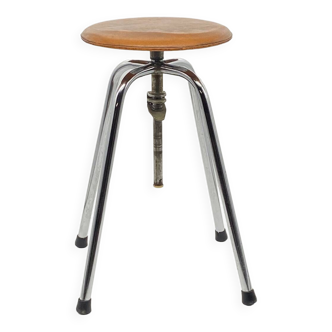 JIDE Limoges workshop / industrial stool leather / chrome metal