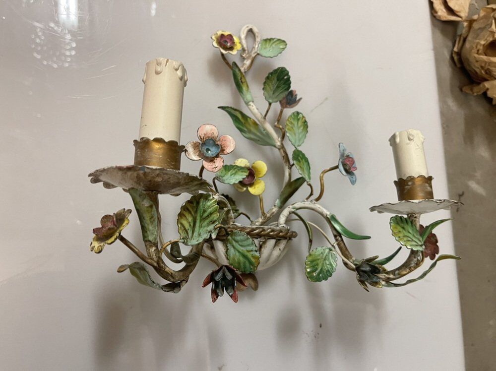 Florentine Tole Flower Sconces, Set of 2