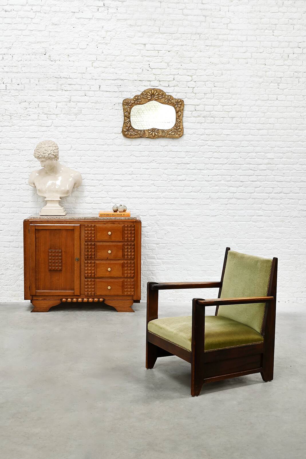 Oak Sculpted Art Deco Cabinet by Charles Dudouyt France, 1930s