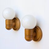 Pair of pine and opaline wall lights