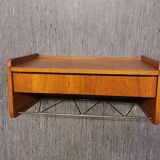 Scandinavian bedside wall shelf in teak
