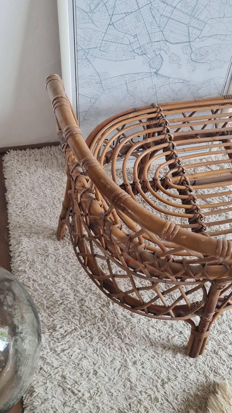 Banquette en rotin et osier circa années 60