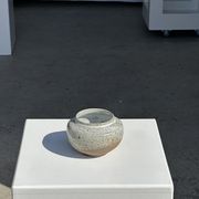 Small white ball vase tight neck in glazed speckled ceramic