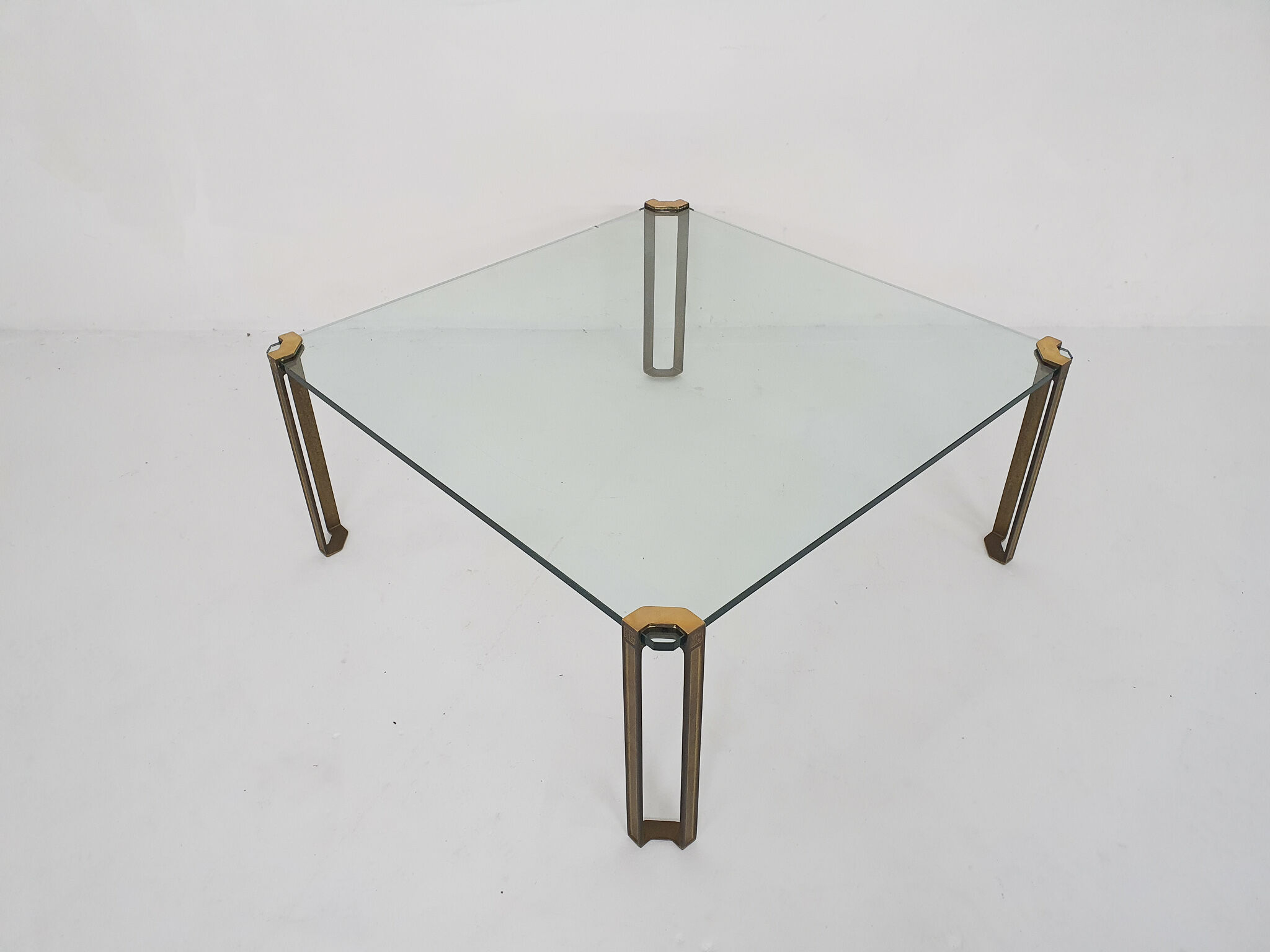 Peter Ghyczy for Ghyczy brass and glass square coffee table, 1970's