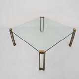 Table basse carrée en laiton et verre par Peter Ghyczy pour Ghyczy, années 1970
