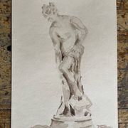 Signed painting monochrome watercolor study drawing statue museum classic "coming out of the bath"