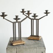 Art Deco pair of candle holders in wrought iron and stone