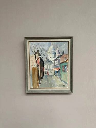 Mid-Century Oil on Canvas “City Scene” by WB, Signed, Vintage & Framed 40×47cm