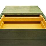 Cassettiera architettonica postmoderna in natural wood and wood tinto all'anilina, anni '80