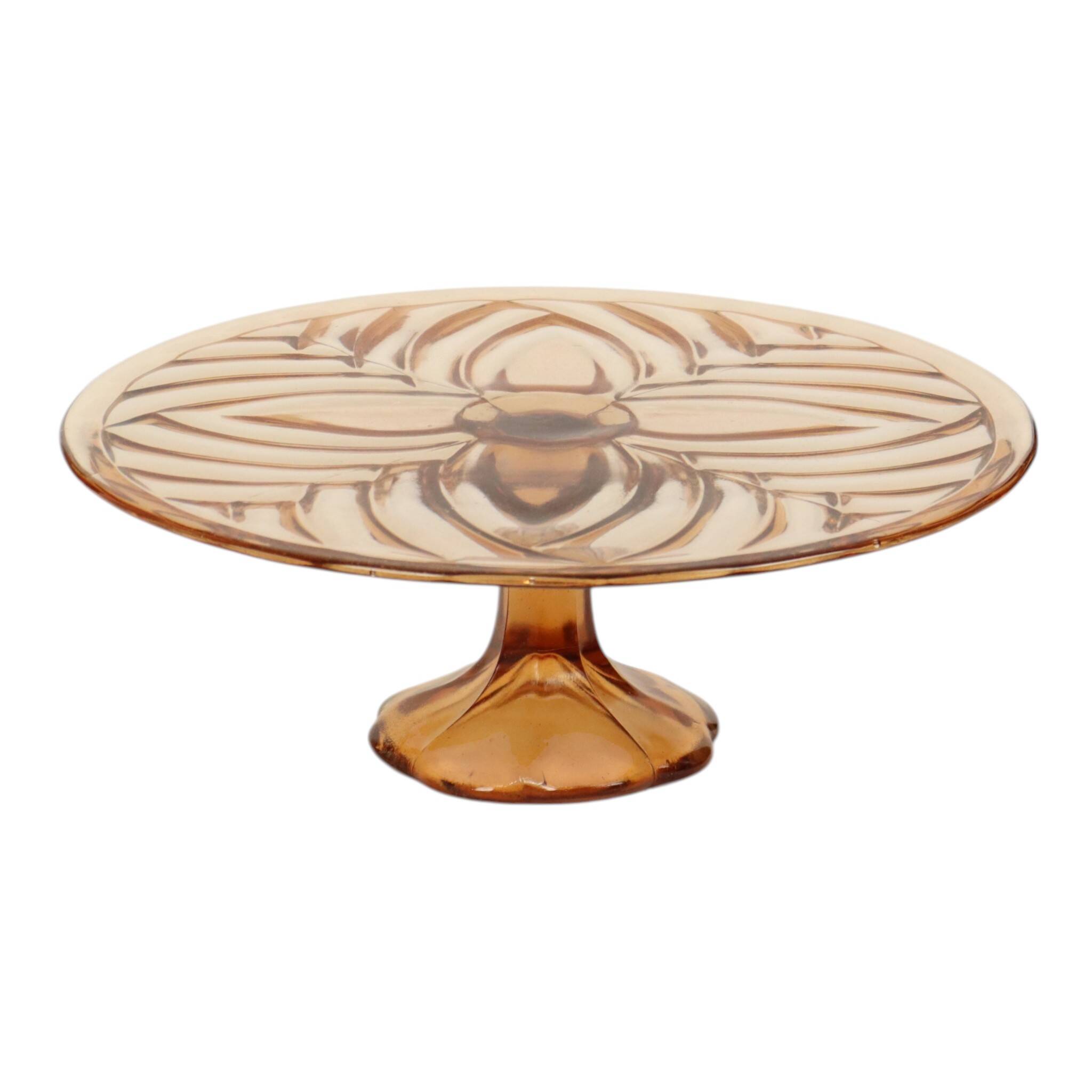 Amber Art Deco Cake Plate Pastry Dish Val Saint Lambert 33cm