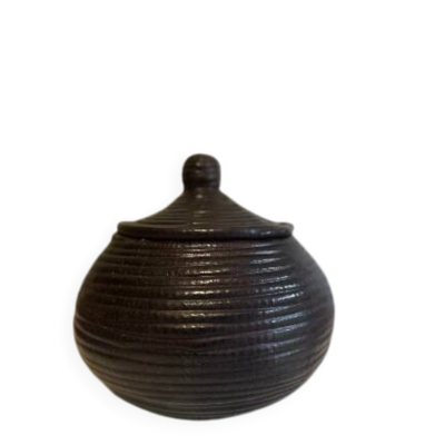 Panier osier et cuir rond violet foncé