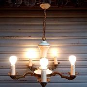 Rare chandelier with 5 lights in bronze and lacquered brass - Circa 1940 - in working condition.