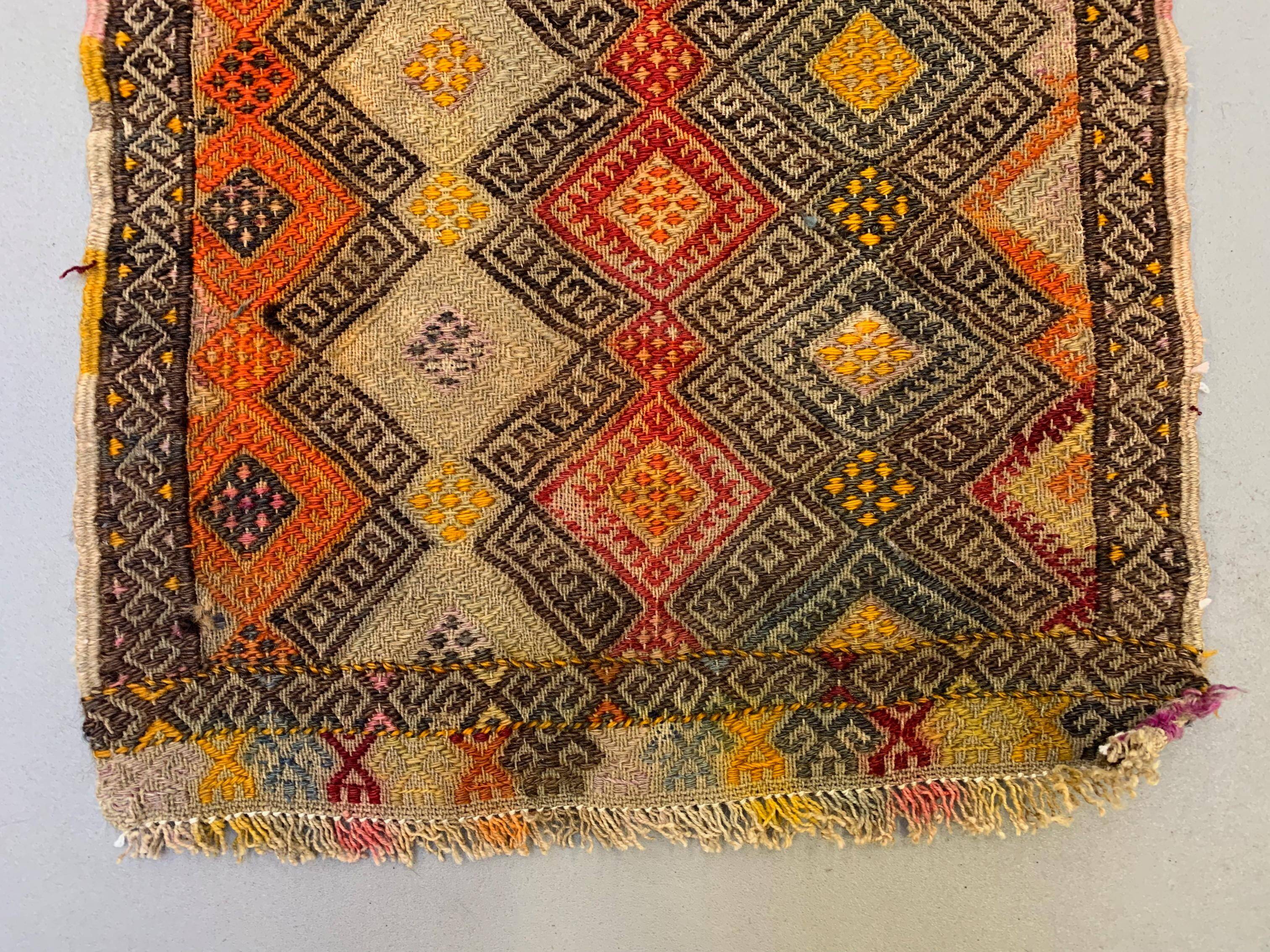 Vintage Turkish Mini Kilim 88x50 cm Wool Small Kelim Runner, shabby Chic