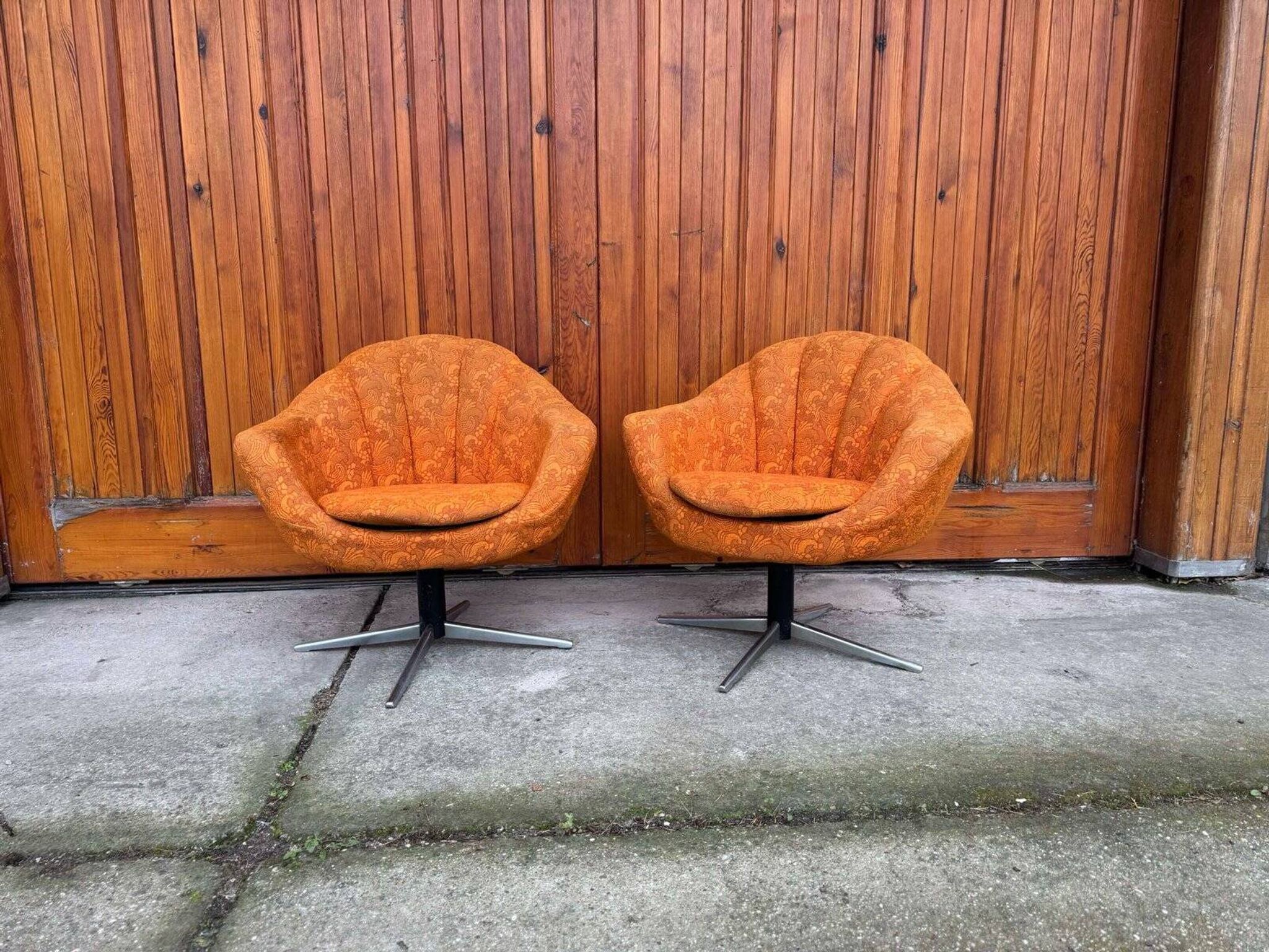 Mid-century metal and fabric swivel chairs, 1960s, set of 2