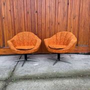 Mid-century metal and fabric swivel chairs, 1960s, set of 2