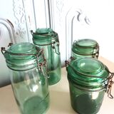Set of 4 green glass jars