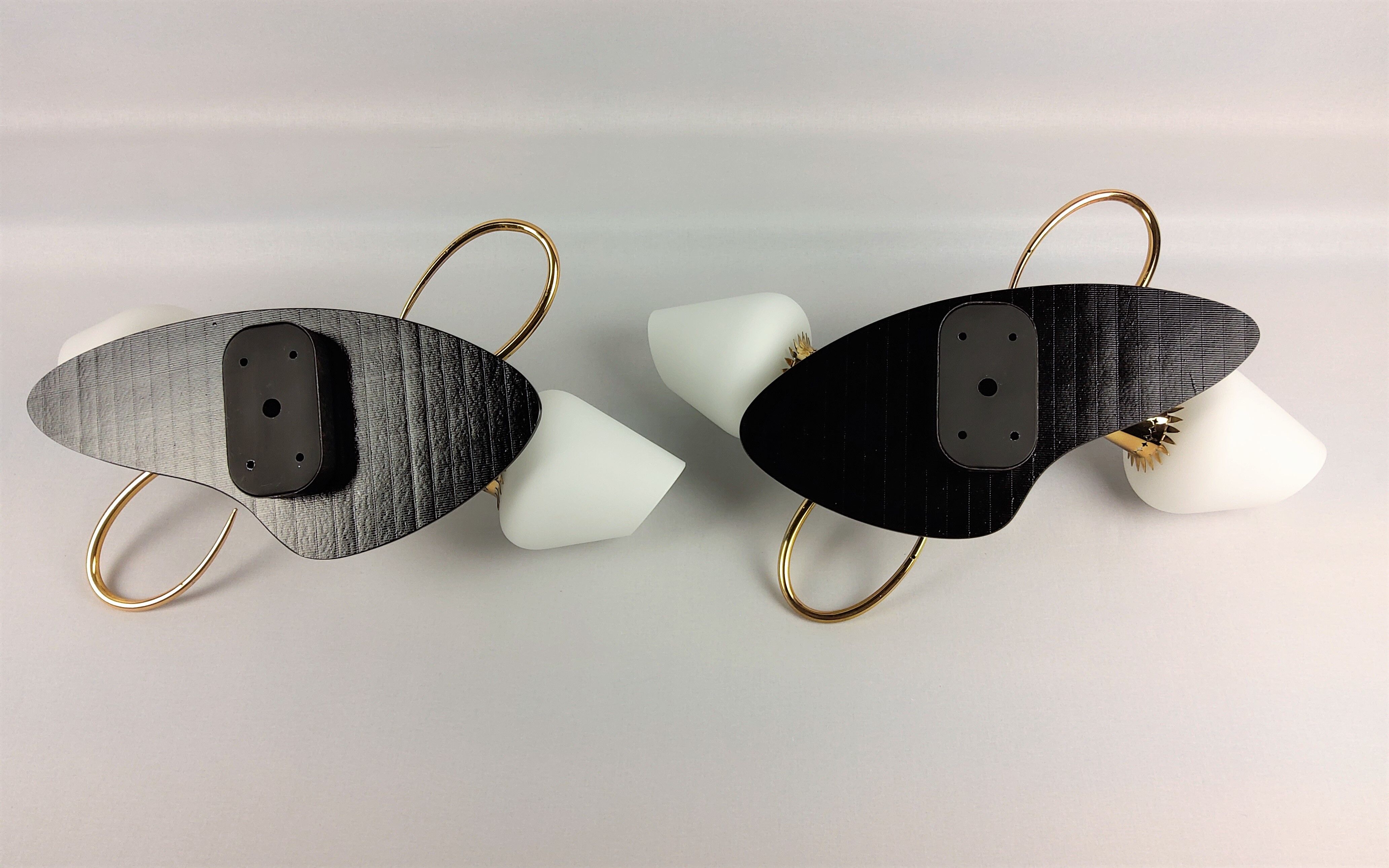 Arlus black and brass opaline sconces 1960