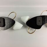 Arlus black and brass opaline sconces 1960