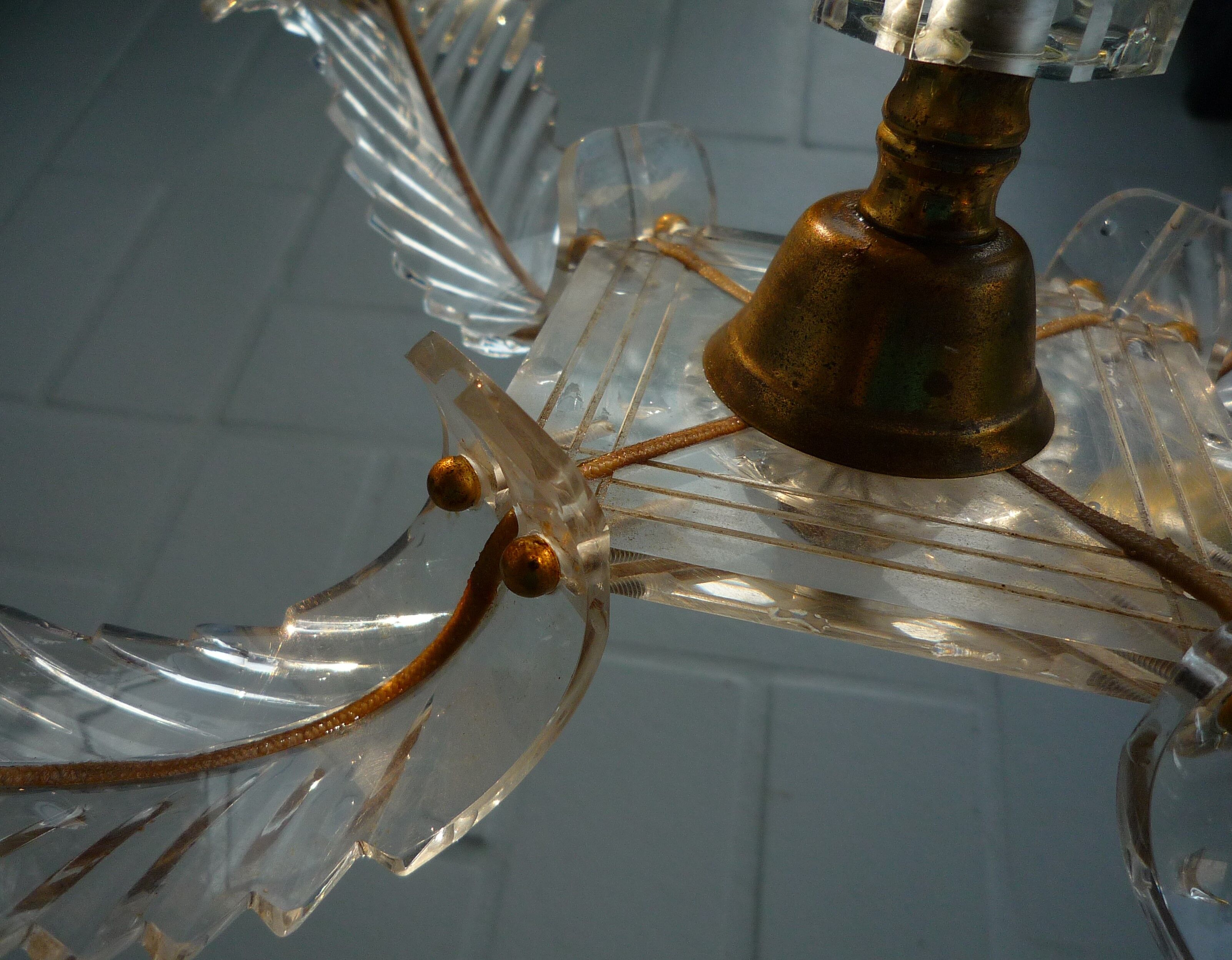 Suspension lamp 4 burners, plexiglass baroque style vintage 50-60s