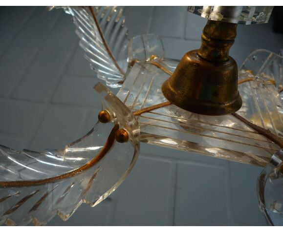 Lampe suspension 4 feux, plexiglas style baroque vintage 50-60s | Selency
