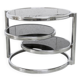 Table basse trois plateaux miroirs fumés 1980