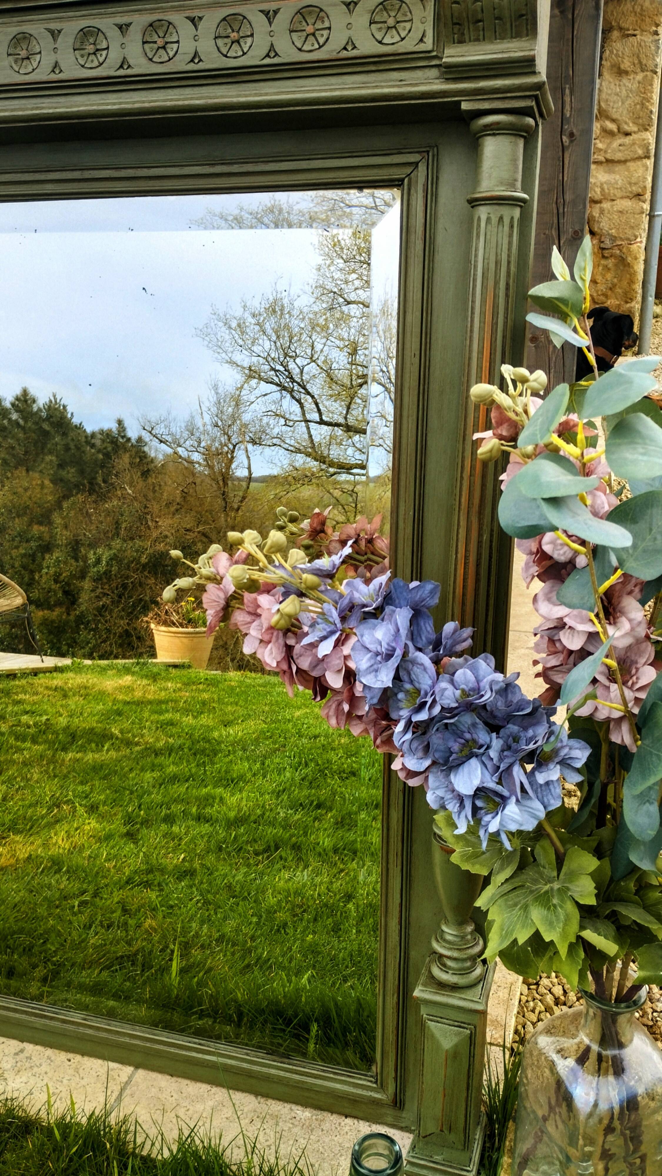 Antique olive green mirror
