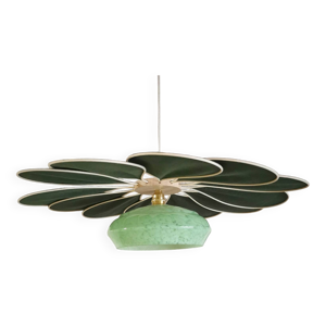 Suspension Fleur en rotin - vert