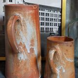 Duo of vintage glazed stoneware potter's pitchers