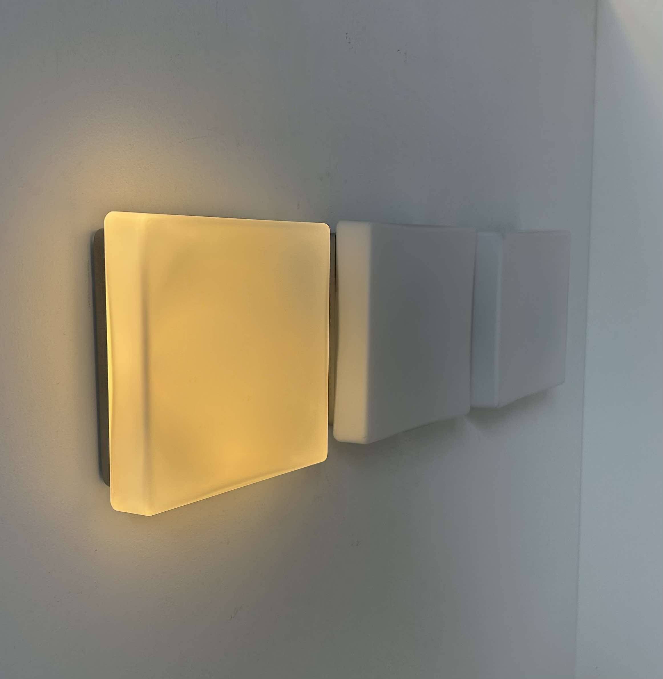 Set of 3 vintage square opaline wall lights, France 1970