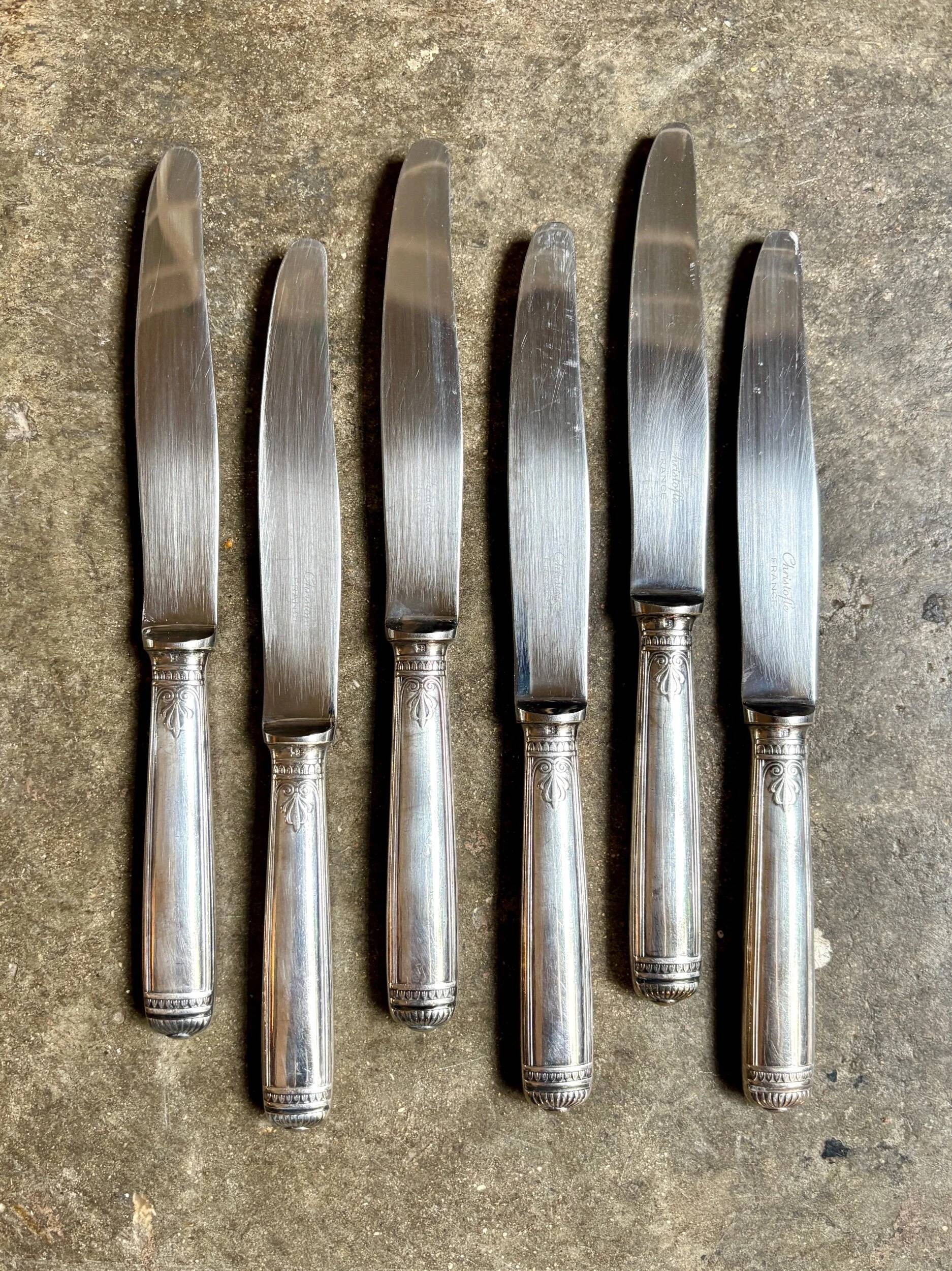 6 Christofle silver-plated dessert knives, "Malmaison" service