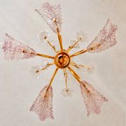 Vintage Murano glass chandelier in pink and gold metal, 1970s.