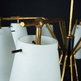 Mid-century chandelier with eight opaline glass shades