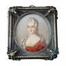Portrait in oil painting Marie Antoinette frame bronze miniature ram signed XVIII