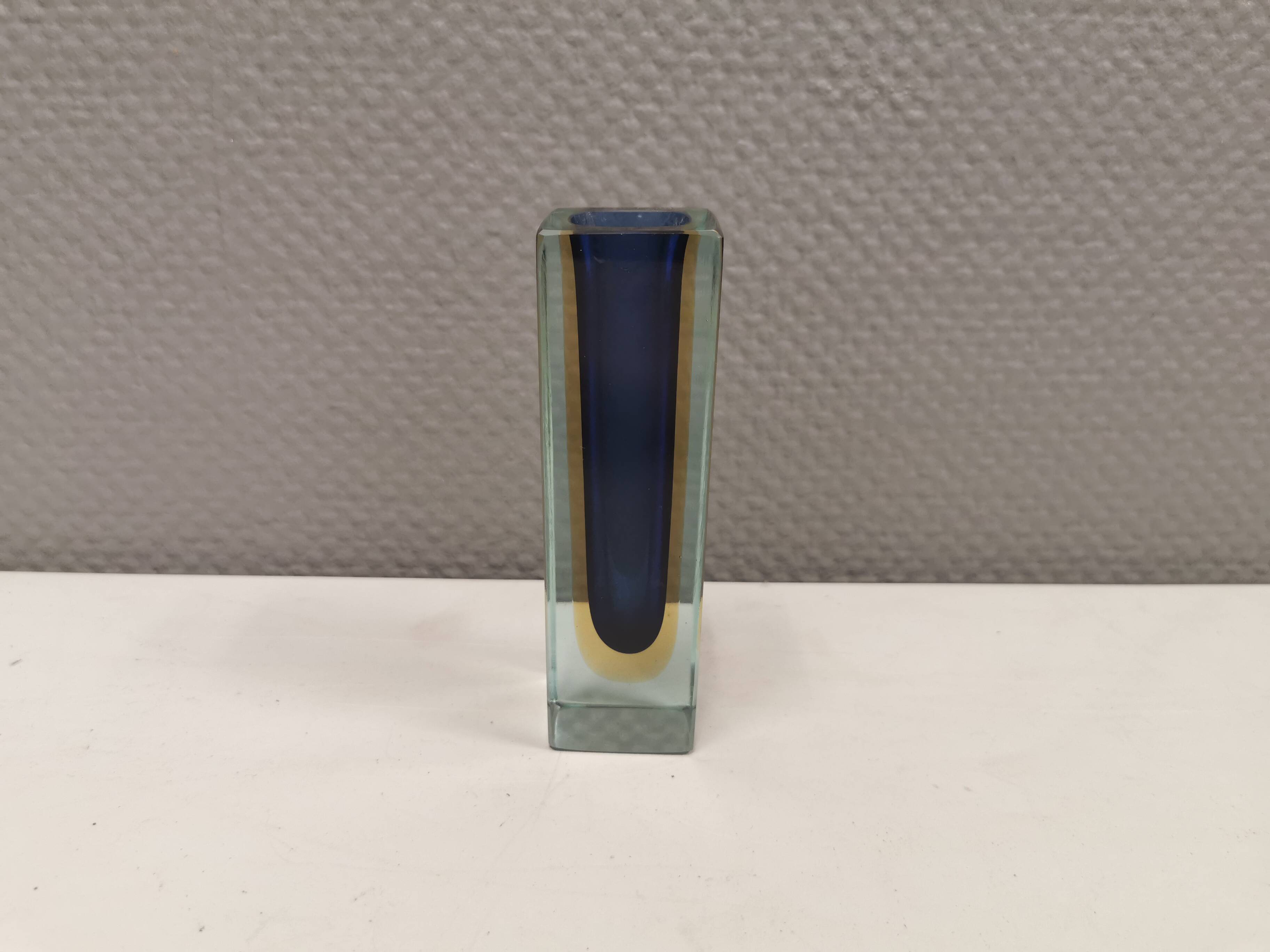 Murano vase in translucent glass with cool colour details.
