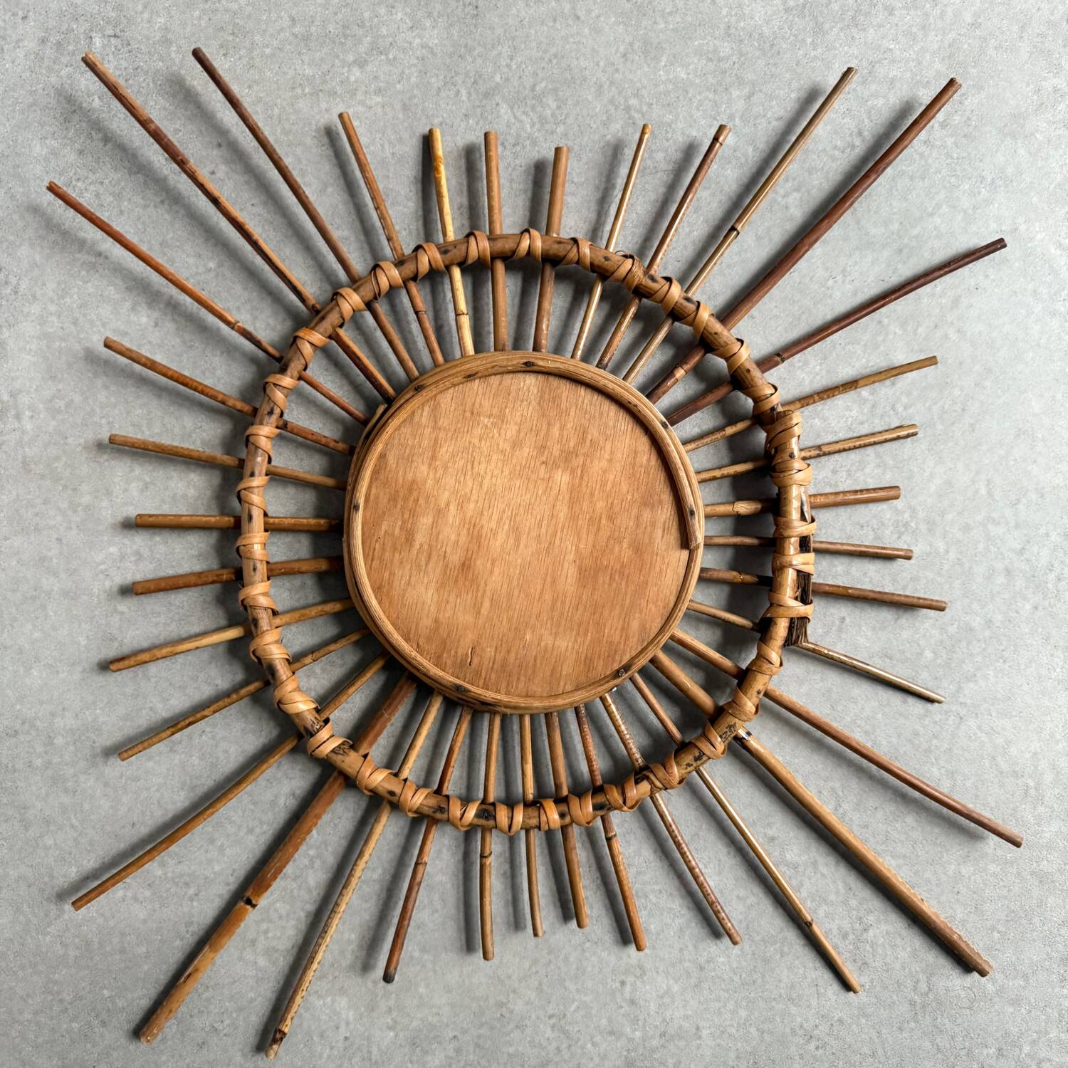1950s French Artisan Rattan Sun Mirror