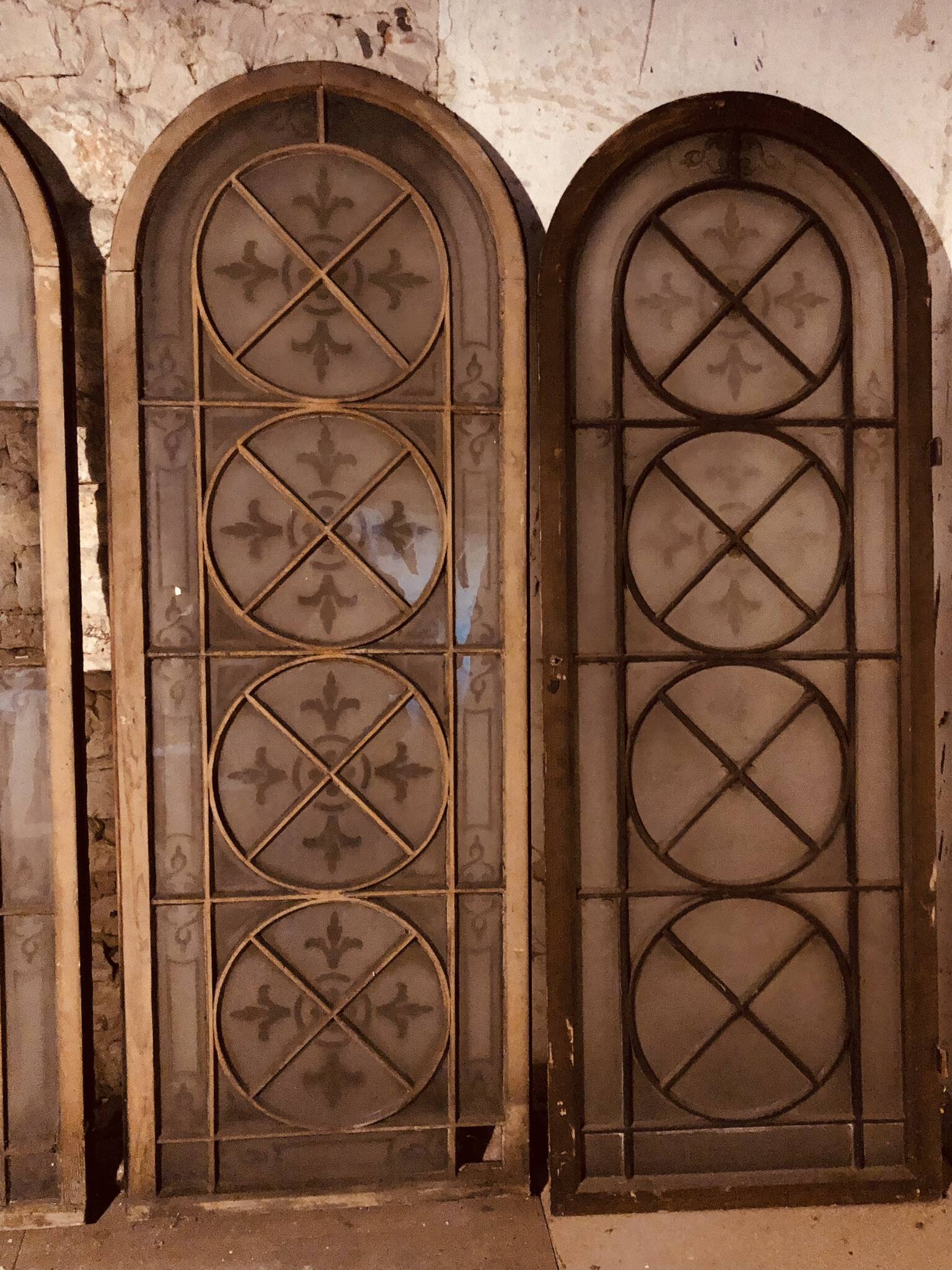 Set of 4 decorative carved glass windows from the 1900s