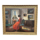 Scandinavian Oil on Canvas – Interior Scene by Bente Berg – Vintage