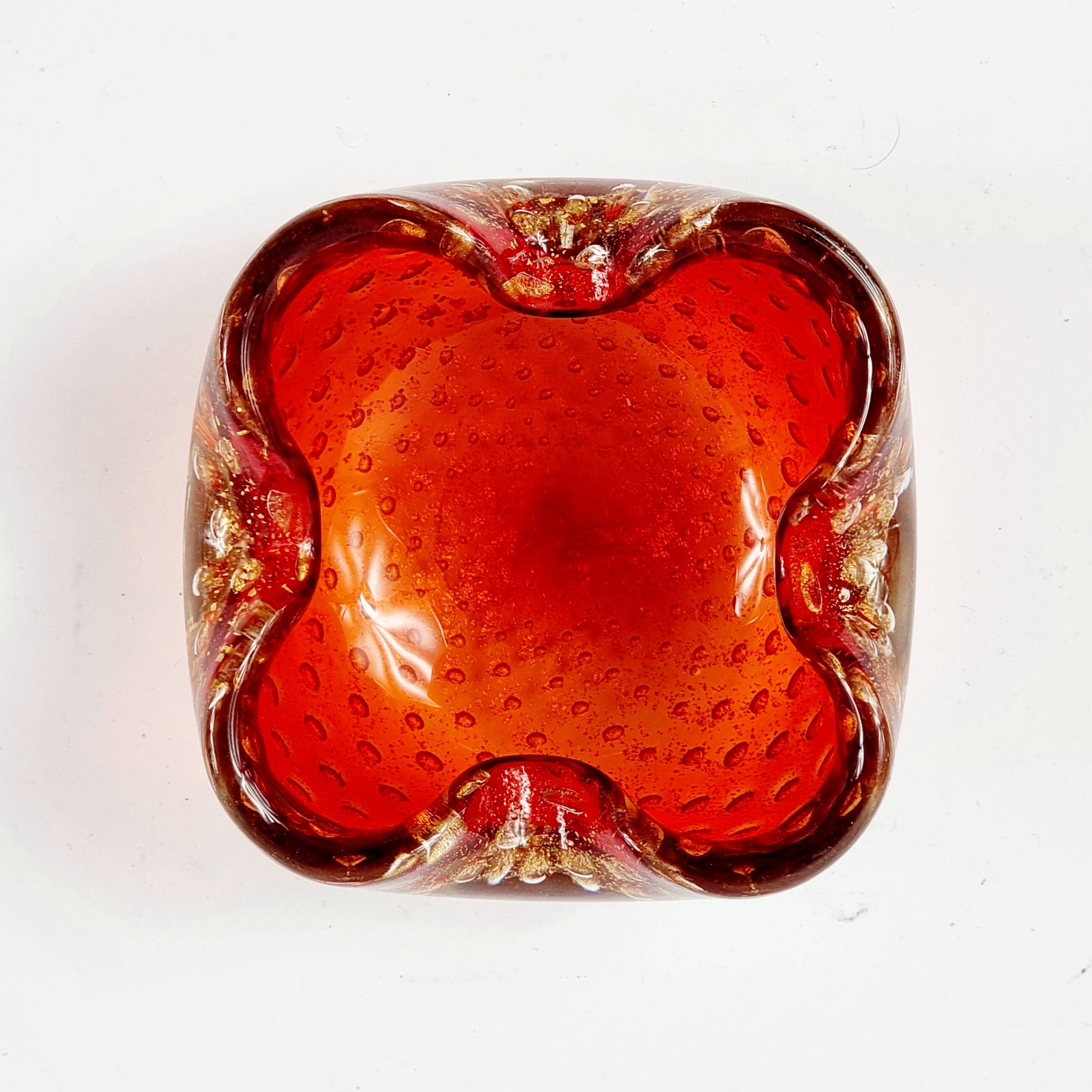Murano Glass Bowl or Ashtray With Gold Dust & Air Bubbles from Barovier & Toso, Italy, 1960s