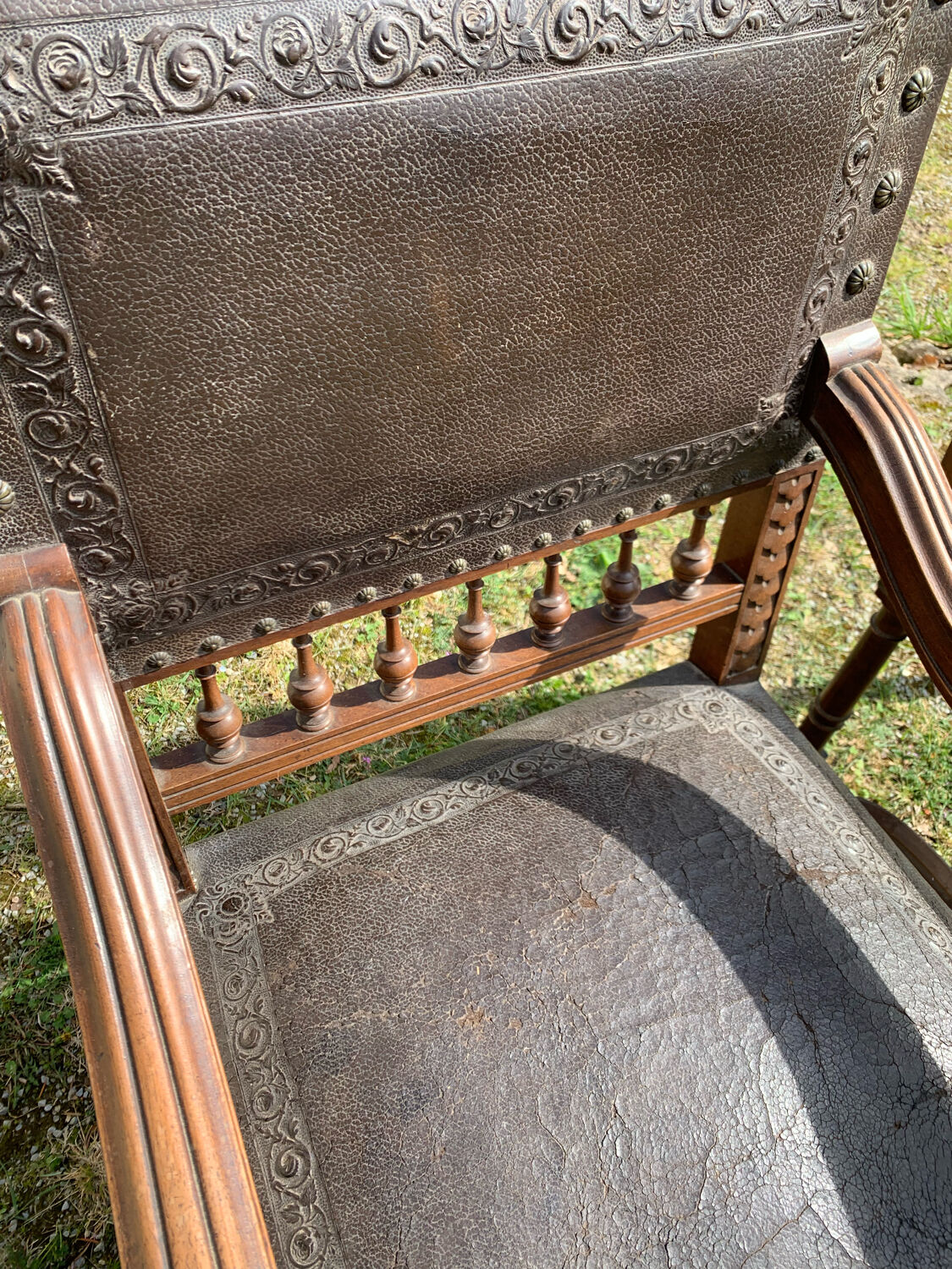 Pair of henri ll leather armchairs pushed back end 19 th