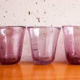 6 verres à eau soufflé bullé biot violet