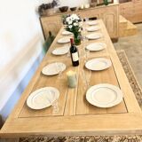 Table de ferme en chêne massif avec 2 rallonges centrales