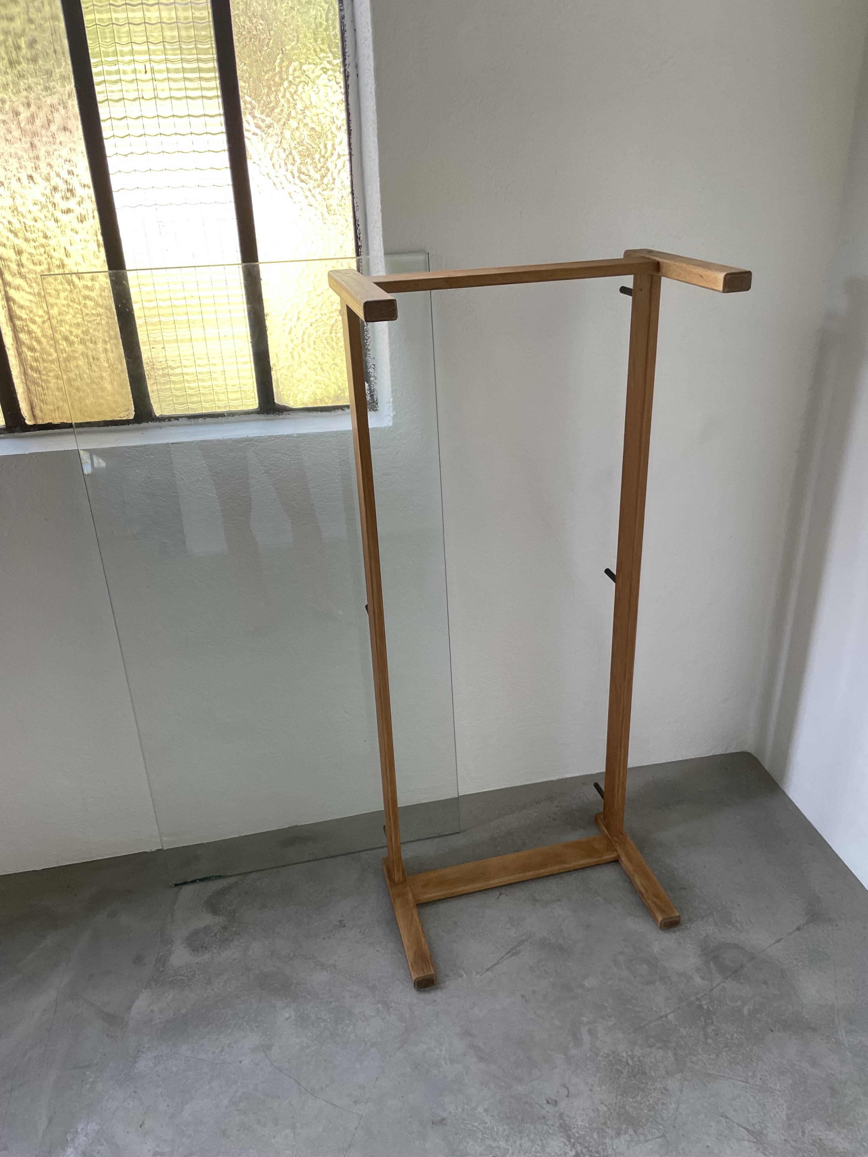 Table scandinave teck blond et verre 60
