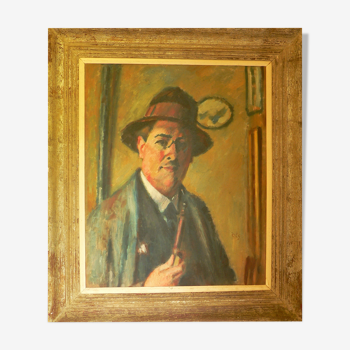 Charles François Prosper Guérin (1875/1939) - Autoportrait à la pipe - Huile sur toile - Signé.